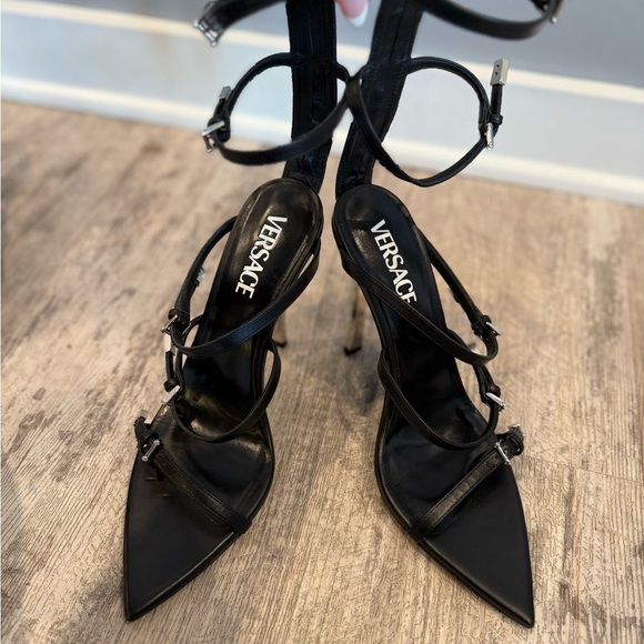 Versace Pinpoint Cage Multi-Strap Stiletto Heels - Picture 4 of 13
